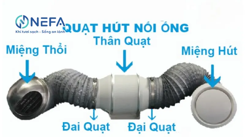 Cấu tạo của quạt hút mùi nối ống 