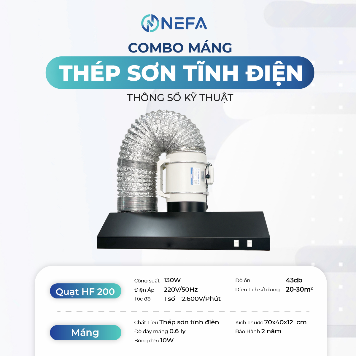 Bảng thông số kỹ thuật sản phẩm combo máng tĩnh điện