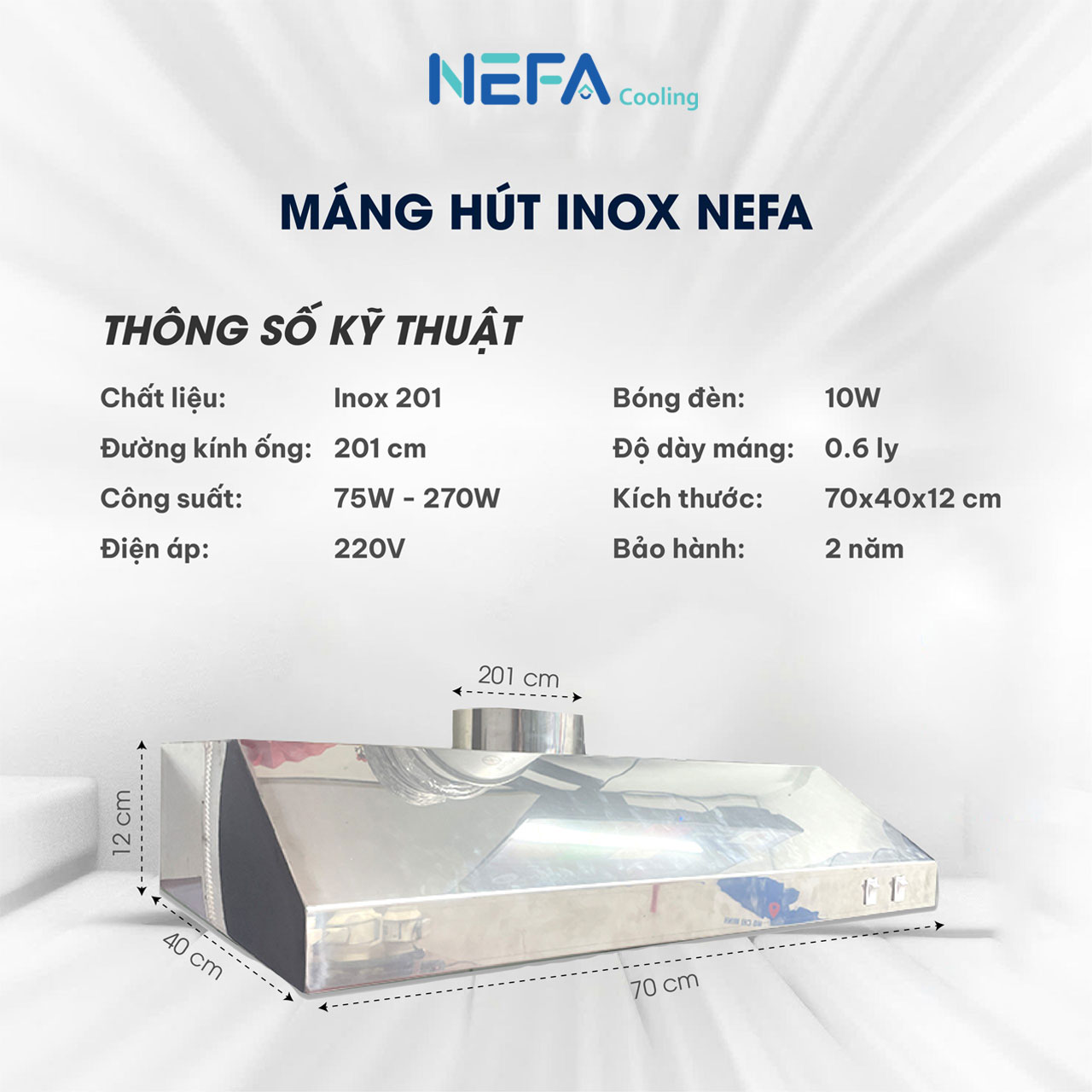 Combo Quạt Hút Mùi Máng Chụp Inox
