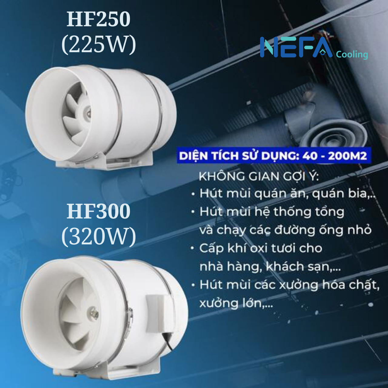 HF300 phù hợp cho quán ăn, nhà hàng, khách sạn, nhà xưởng