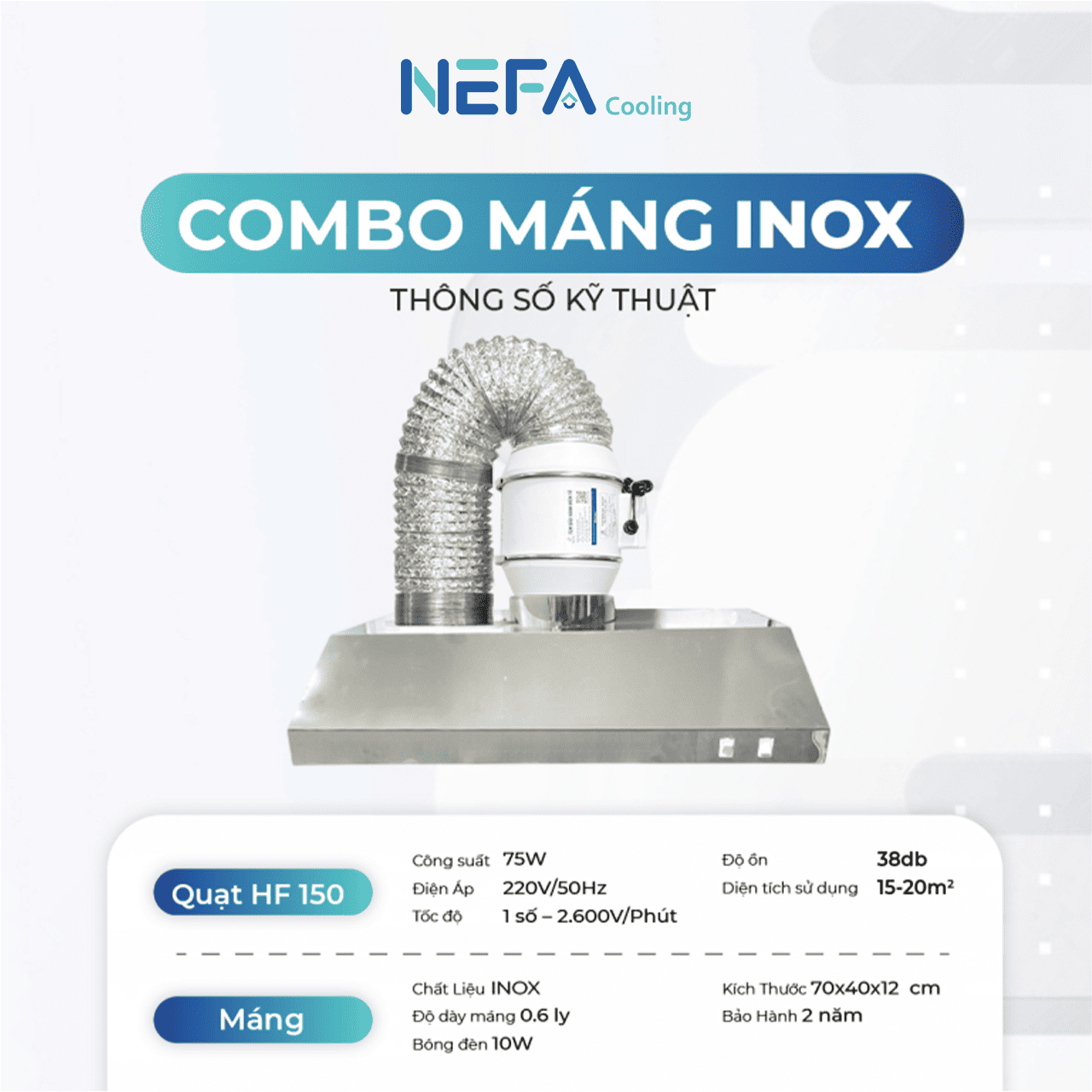 Thông số kỹ thuật máng hút mùi inox