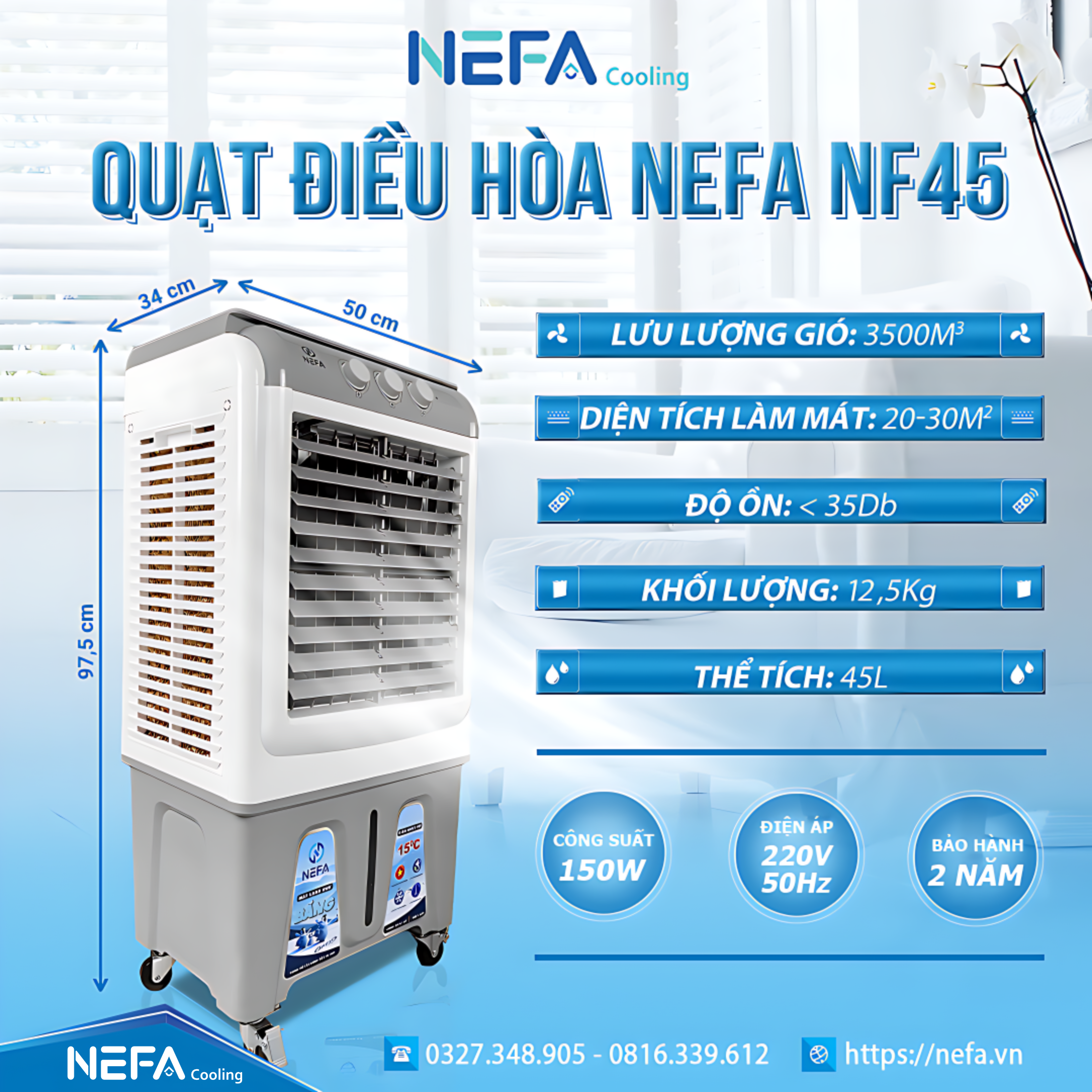 Thông số quạt điều hòa Nefa N45-màu ghi