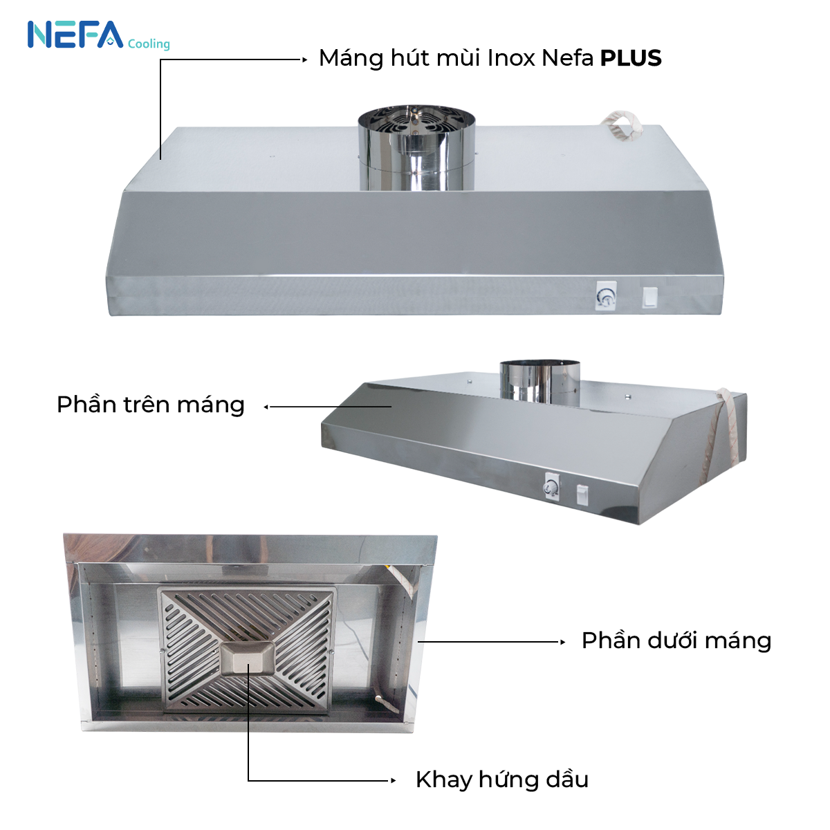 Chi tiết Quạt Hút Mùi Máng Chụp Inox NEFA HF Plus