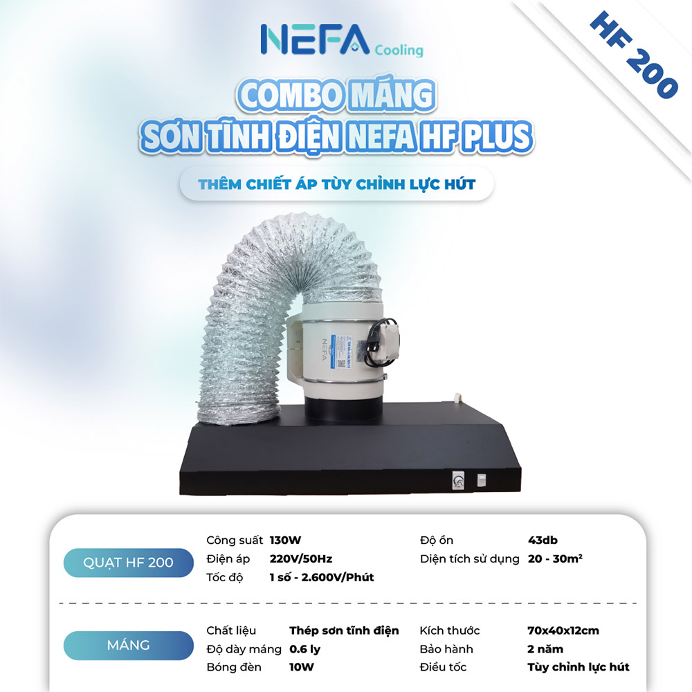 Combo Quạt Hút Mùi Máng Sơn Tĩnh Điện NEFA HF Plus (Có chiết áp)