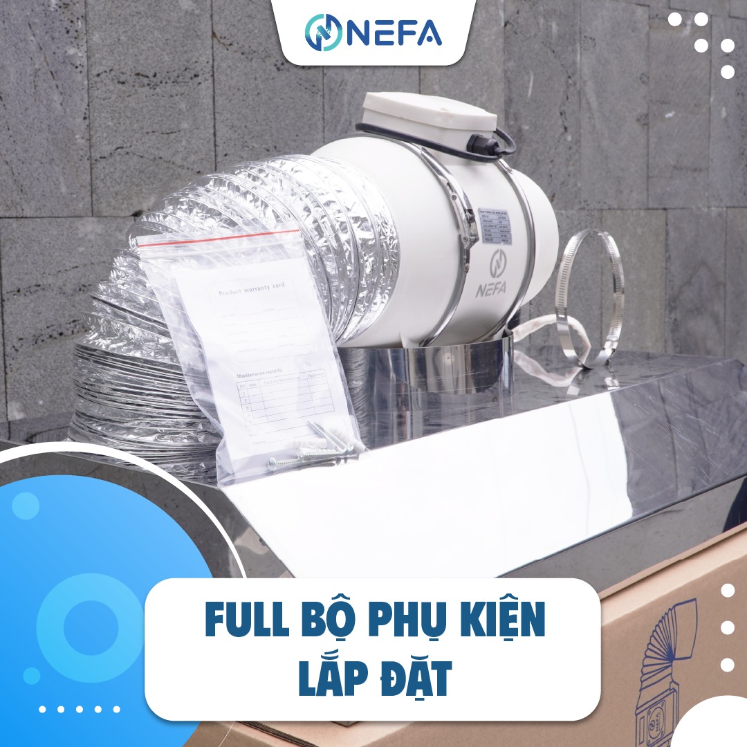 Combo Quạt Hút Mùi Máng Chụp Inox NEFA HF Plus thực tế.