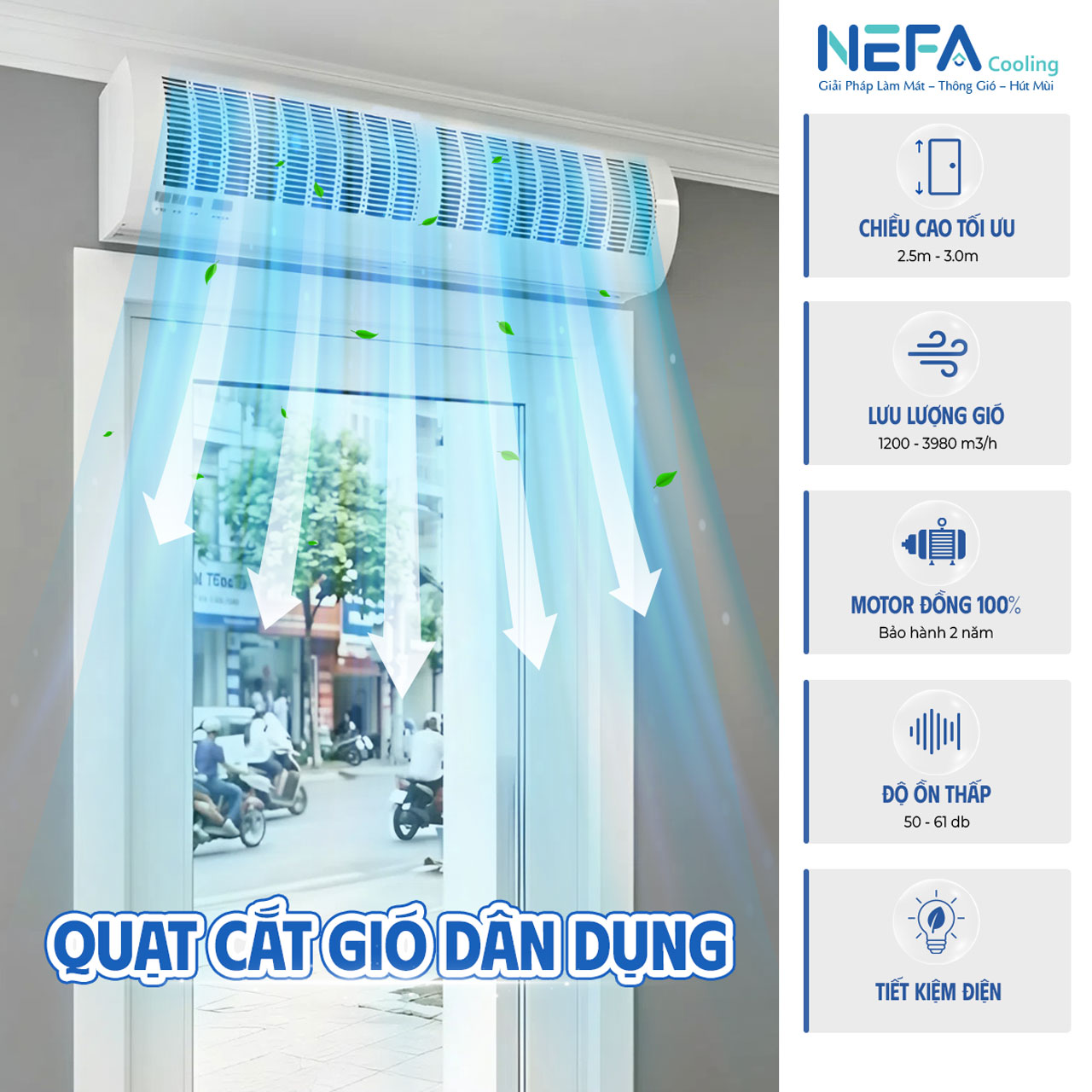 Cơ chế hoạt động ảnh hưởng đến tiêu thụ điện của quạt cắt gió.