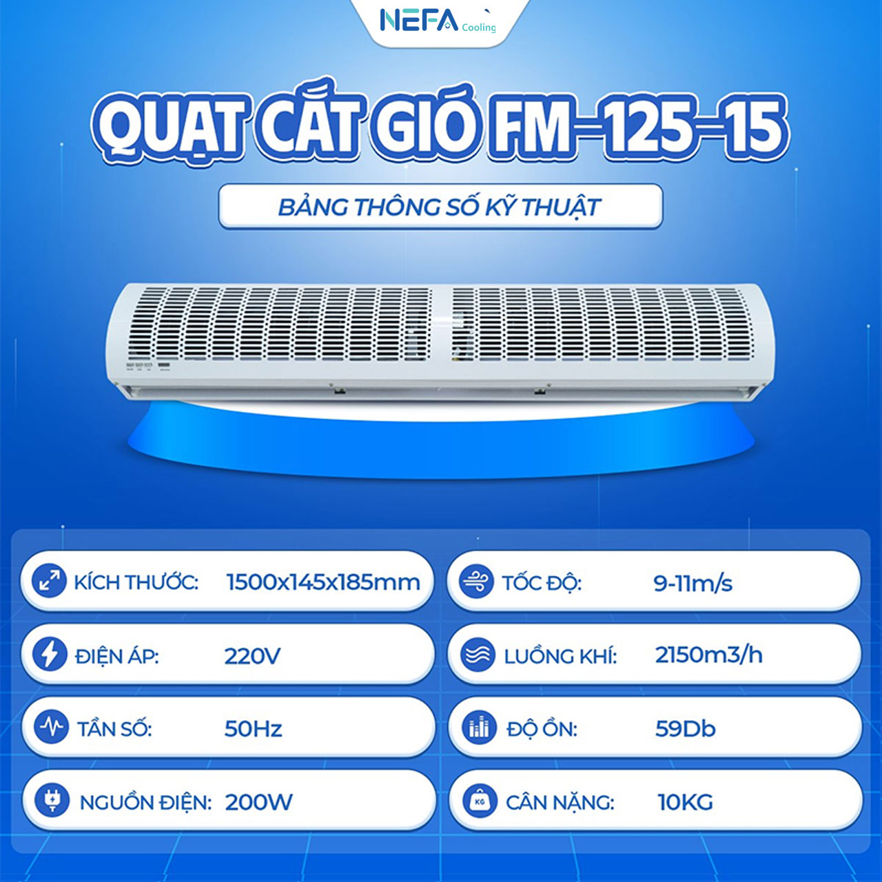 Quạt cắt gió NEFA FM-125-15 cho không gian kinh doanh lớn, showroom, cửa hàng, ra vào nhiều