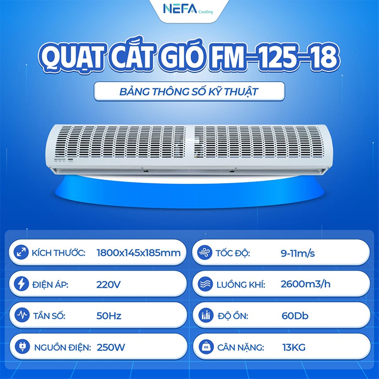 Quạt cắt gió FM-125-18 cho không gian lớn, khách ra vào liên tục