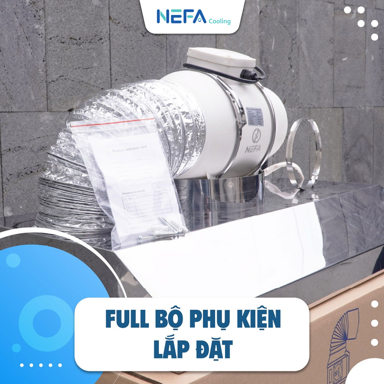 Quạt Hút Mùi Máng Chụp Inox NEFA HF Plus full phụ kiện đi kèm