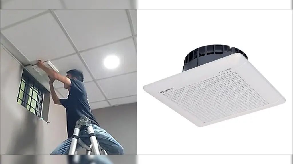 Sau khi hoàn thiện lỗ chờ, đưa thân quạt lên phía trên trần và đặt đúng vị trí.