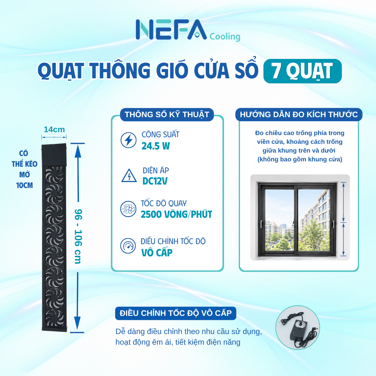 Hướng dẫn lắp đặt quạt thông gió cửa sổ NEFA BFS-YB-7.