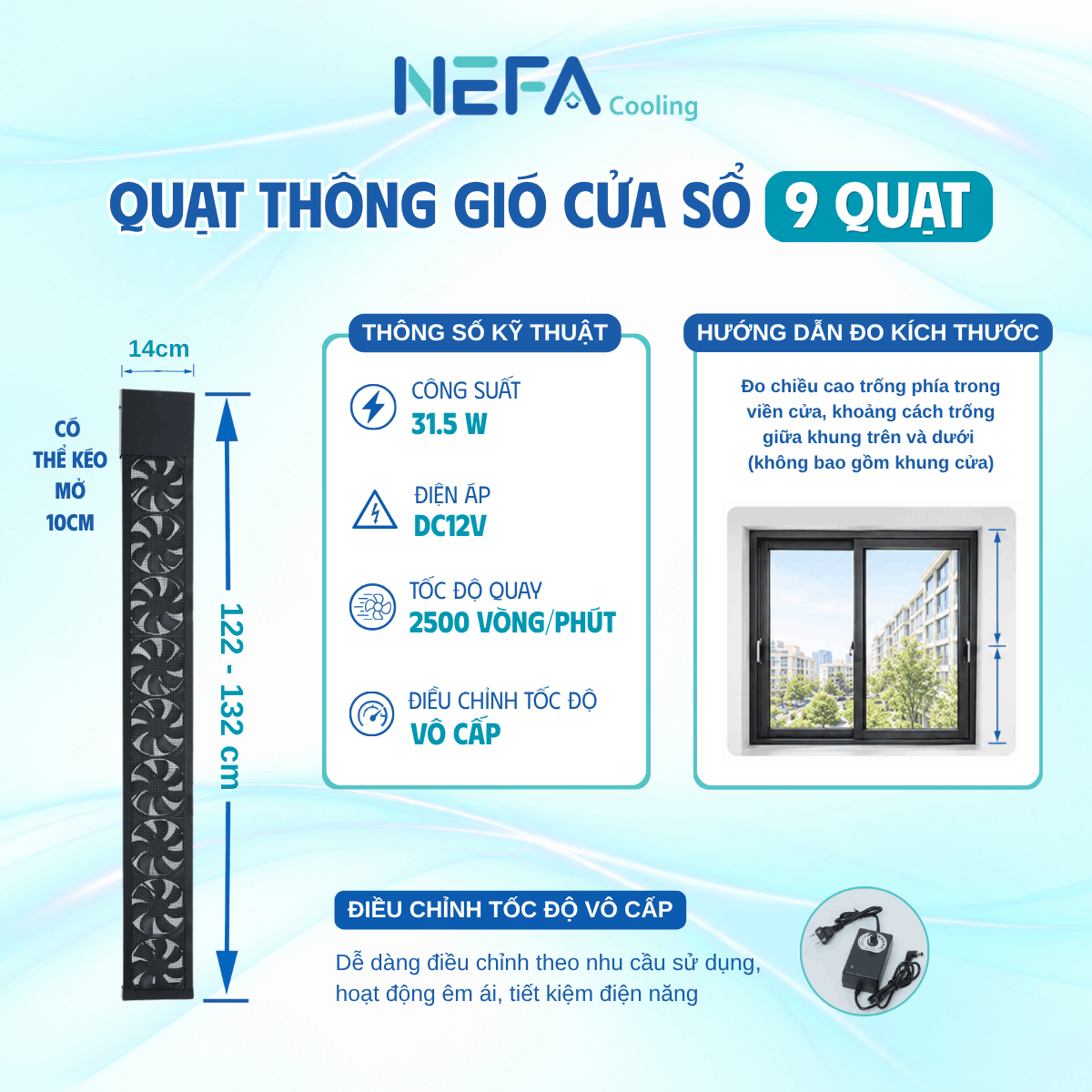 Hướng dẫn lắp đặt quạt thông gió cửa sổ NEFA BFS-YB-9.